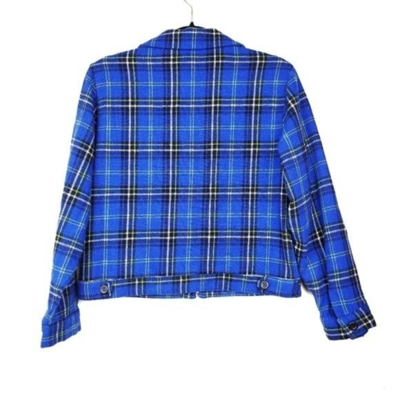 Express Womens Blue Plaid Front Zip Wool Blend Jacket Size S - Picture 5 of 8